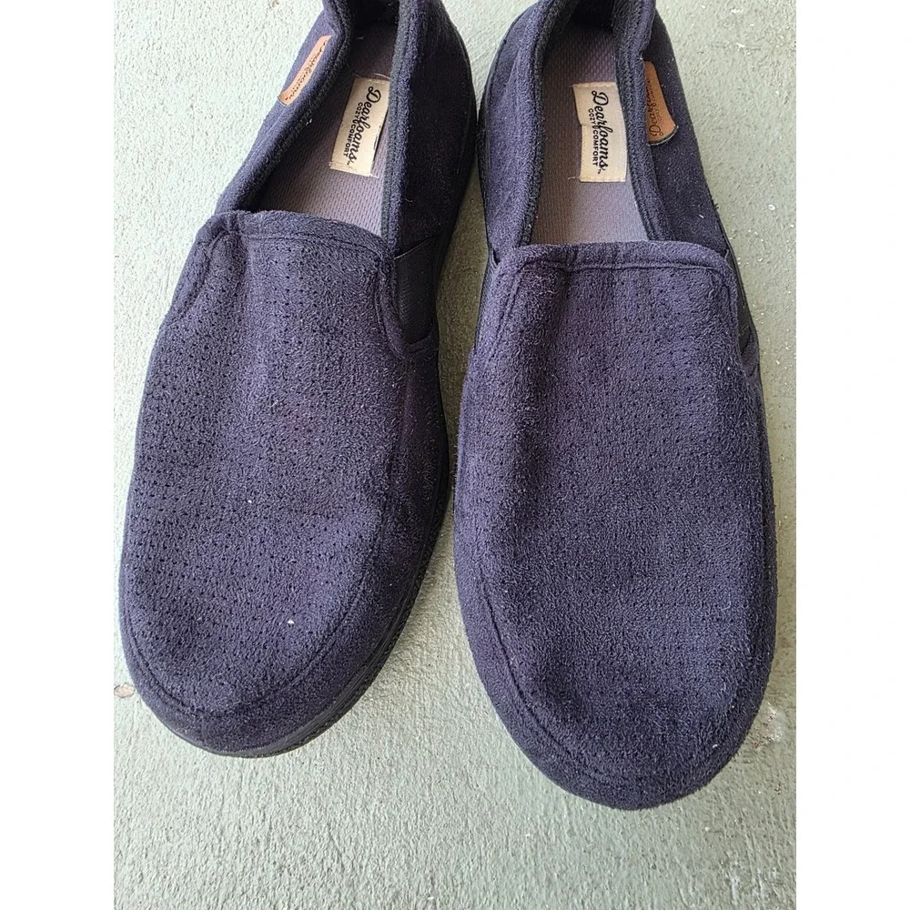 Dearfoams Cozy Comfort Mens Slippers Navy Blue Microsuede Loafers Size L 11-12